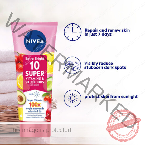 NIVEA Extra Bright 10 Super Vitamins & Skin Food Serum in Lotion 320ml - Image 3