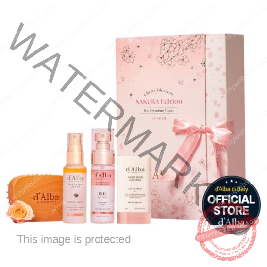 d'Alba Cherry Blossom Gift Set (First Spray Serum 50ml, Sun Stick 19g, Hair Perfume Serum 50ml, Wood Brush)